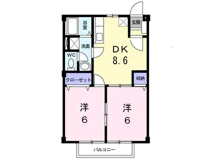 エンゼルハイツ中砂(2DK/1階)の間取り写真