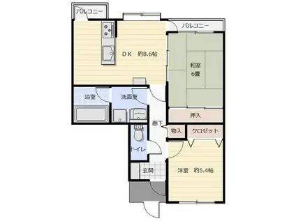 ルイシャトレ希望が丘C棟(2DK/1階)の間取り写真