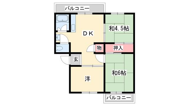 播磨本荘2号棟(3DK/5階)の間取り写真