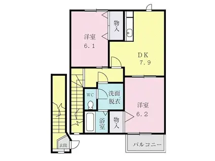 シャトーハピネス(2DK/2階)の間取り写真