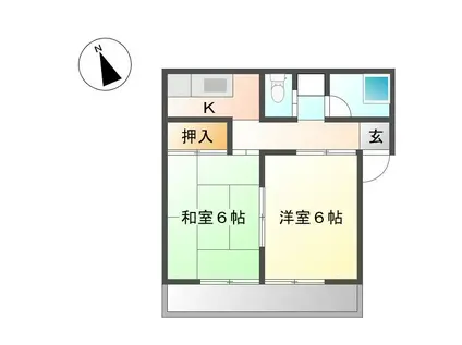 サンテラス東部(2K/1階)の間取り写真