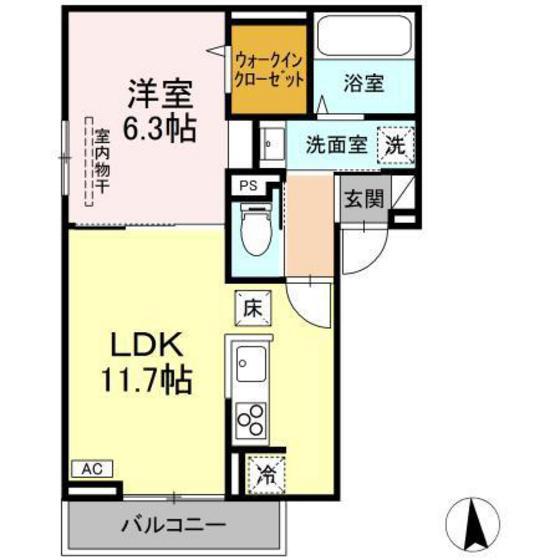 RESUA向中野 B棟(1LDK/1階)の間取り写真