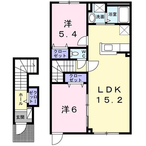 ＪＲ室蘭本線 糸井駅 バス乗車時間：23分 最寄りバス停で下車 徒歩3分 2階建 築10年(2LDK/2階)の間取り写真