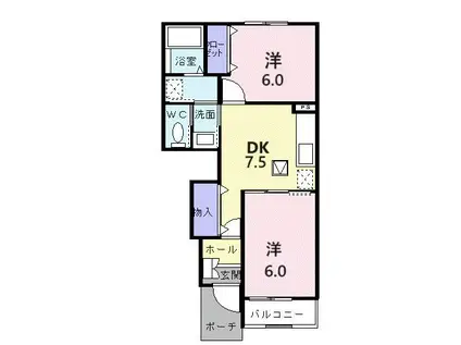 ハイツ神代(2DK/1階)の間取り写真