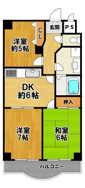 エバーモア北神戸(3DK/4階)の間取り写真
