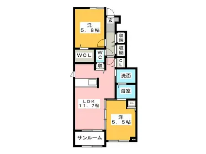 養老鉄道養老線 美濃青柳駅 徒歩24分 2階建 築8年(2LDK/1階)の間取り写真