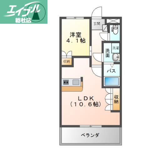 ボヌール若宮(1LDK/2階)の間取り写真