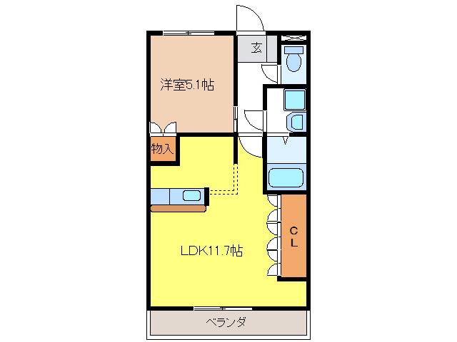 サザンクロス(1LDK/2階)の間取り写真