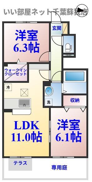 カサヴェール I(2LDK/1階)の間取り写真