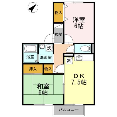 ロイヤルガーデン須田の木E(2DK/2階)の間取り写真