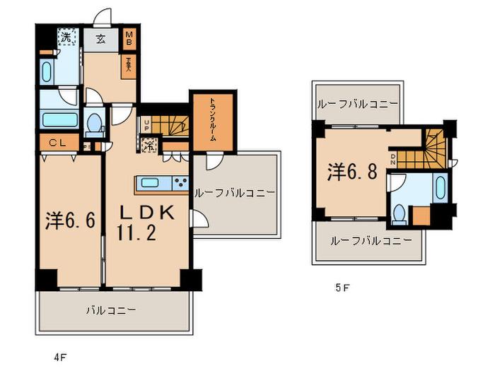 メゾン ハギV(2LDK/4階)の間取り写真