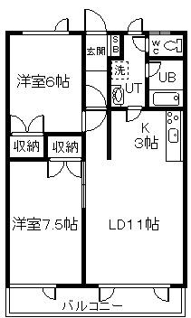 キャスル永山(2LDK/2階)の間取り写真