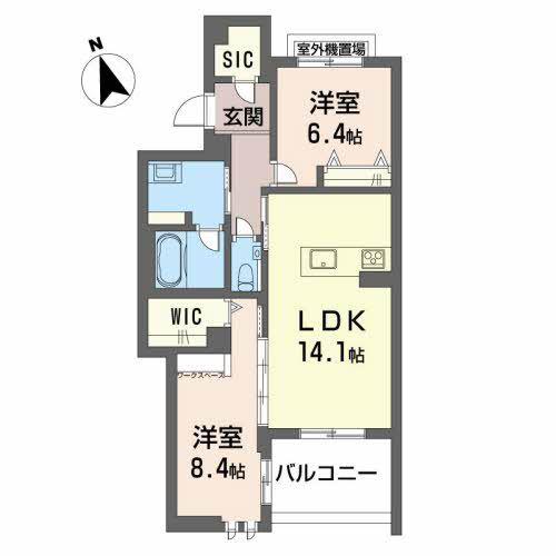 名鉄小牧線 小牧駅 徒歩6分 4階建 築3年(2LDK/2階)の間取り写真