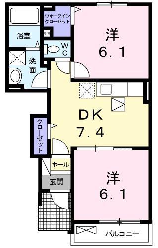 アウローラ ヌフI(2DK/1階)の間取り写真