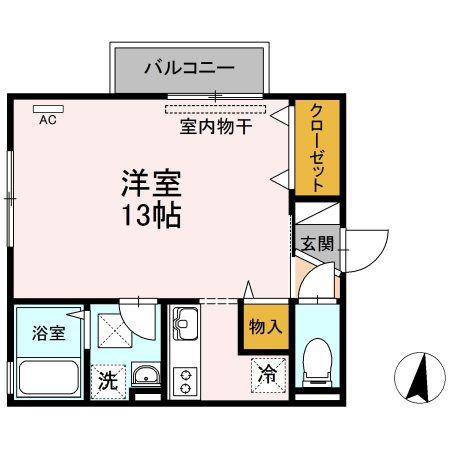 アルファーム B棟(ワンルーム/1階)の間取り写真