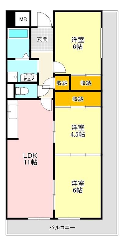 ブランミュール陶器(3LDK/4階)の間取り写真
