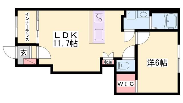 ヴィラ廣野(1LDK/1階)の間取り写真