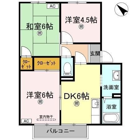 アゼリアパークハウス F棟(3DK/2階)の間取り写真