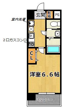 サムティ大阪CITY ウエスト(1K/6階)の間取り写真
