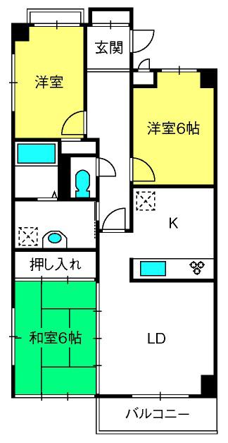 ロイヤルガーデン(3LDK/2階)の間取り写真