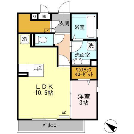 グランドゥール光(1LDK/2階)の間取り写真
