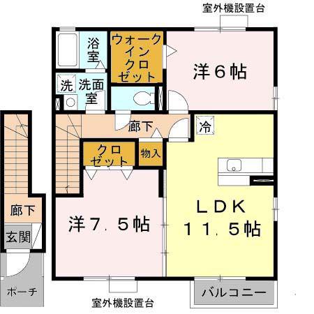ハイツメビウス A棟(2LDK/1階)の間取り写真