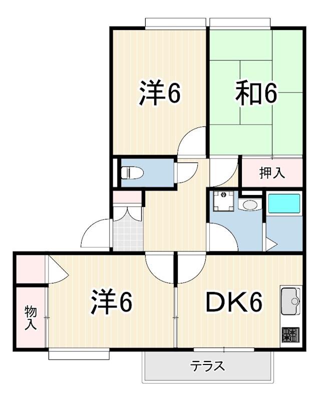 メナジュ夢 M棟(3DK/1階)の間取り写真