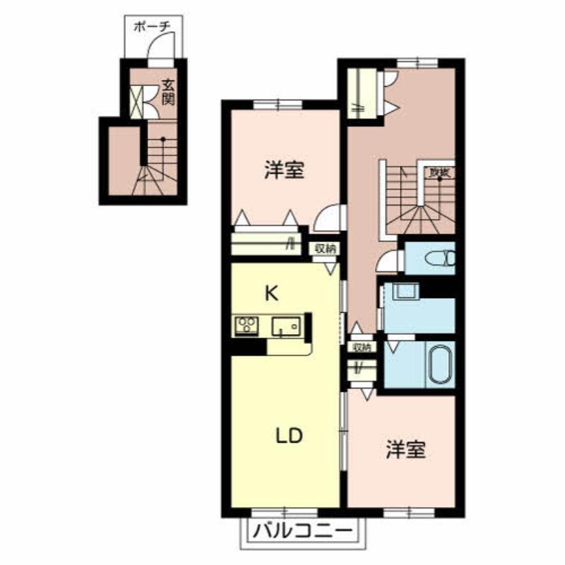 シャンティ夢前(2LDK/2階)の間取り写真