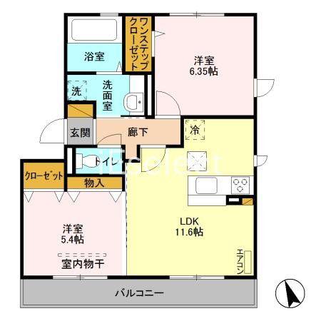 レセンテ小仲台(2LDK/1階)の間取り写真
