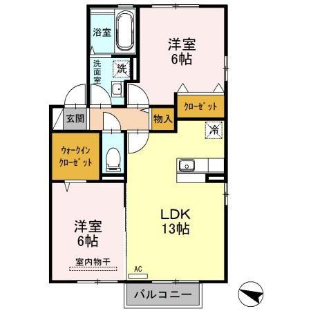 ロイヤルガーデン絆B棟(2LDK/2階)の間取り写真