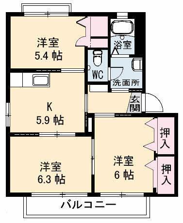 バリュージュ新町 A棟(3K/2階)の間取り写真