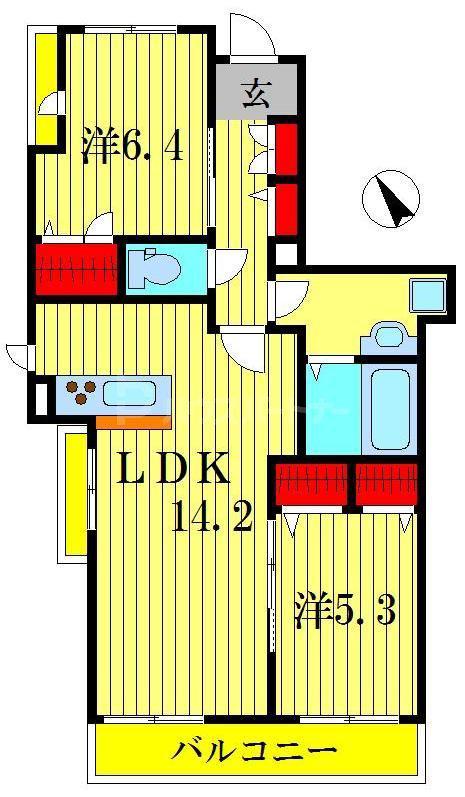 フォレットおおたか(2LDK/2階)の間取り写真