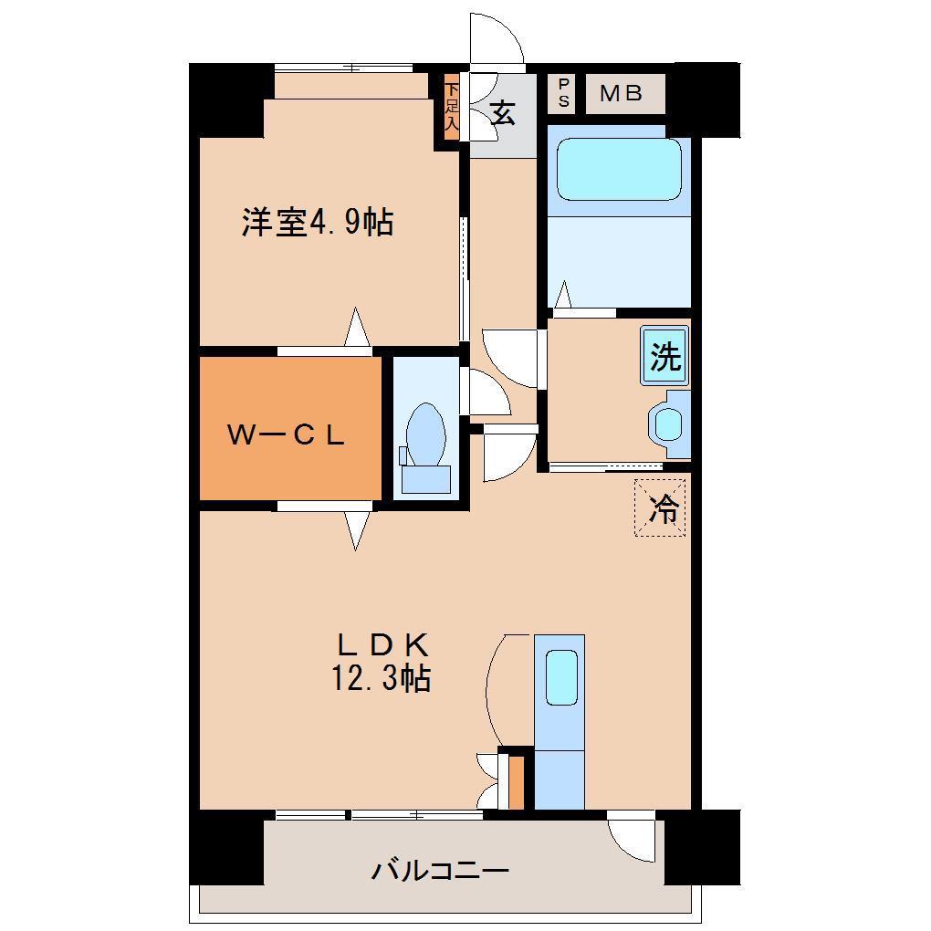 プラムフィールド東櫛原(1LDK/3階)の間取り写真
