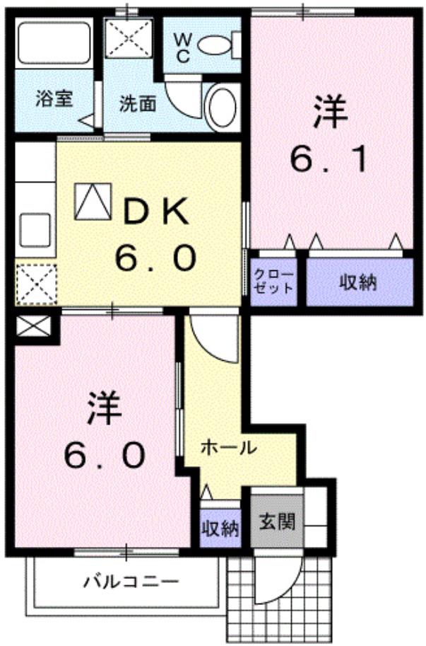 ベルメゾンBB6(2DK/1階)の間取り写真