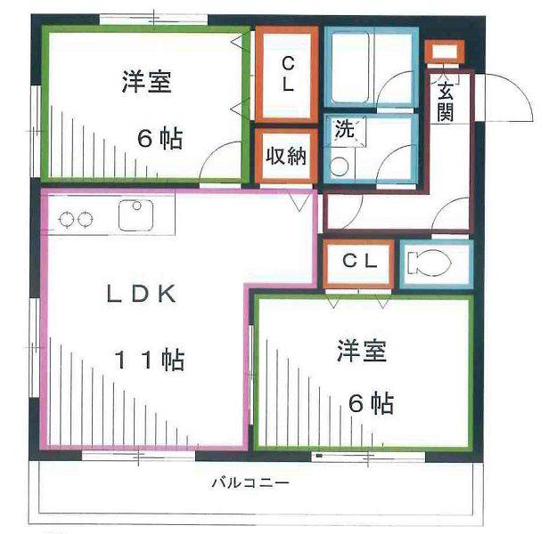 クレアトゥール(2LDK/1階)の間取り写真