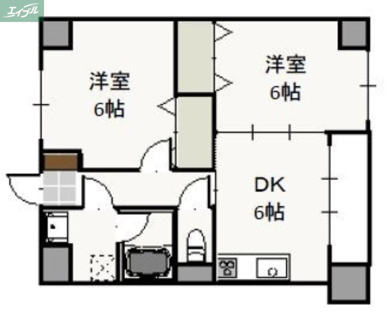 ウッドコート医大南(2DK/3階)の間取り写真
