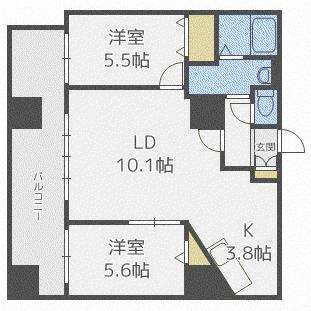 グランカーサ北3条(2LDK/2階)の間取り写真