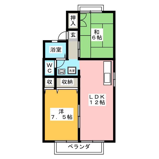 夏梅ビレッジE棟(2LDK/2階)の間取り写真
