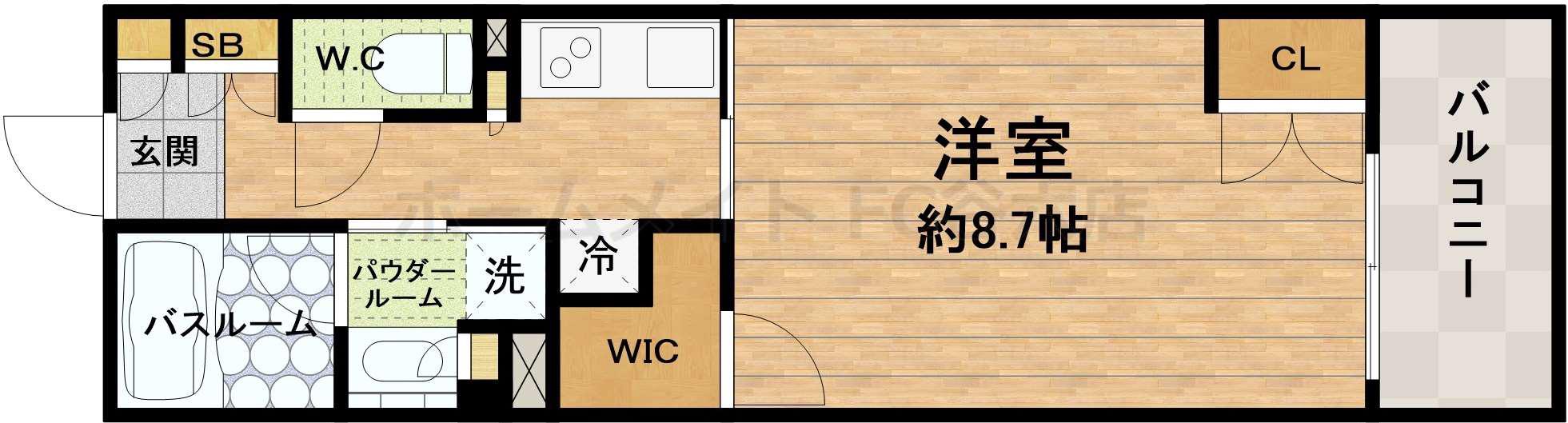 パークアクシス心斎橋(1K/2階)の間取り写真