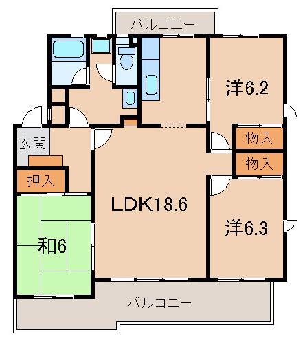 わんだふる関戸(3LDK/1階)の間取り写真