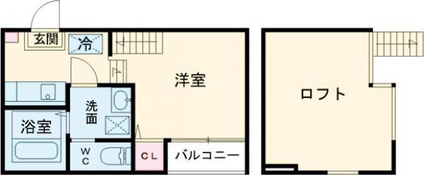 淀ヒルズ(1K/1階)の間取り写真