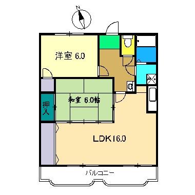 ハイツ南国(2LDK/4階)の間取り写真