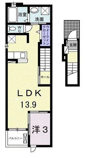 ユーフォリアネクストI(1LDK/2階)の間取り写真