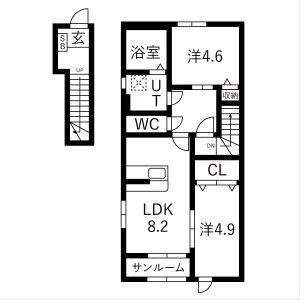 ヴィルヌーブIII(2LDK/2階)の間取り写真