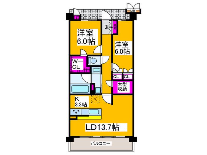 レ・ジェイド新金岡パークフィールズ(2LDK/5階)の間取り写真
