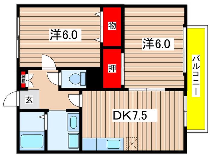 サンガーデン西山本A(2DK/2階)の間取り写真