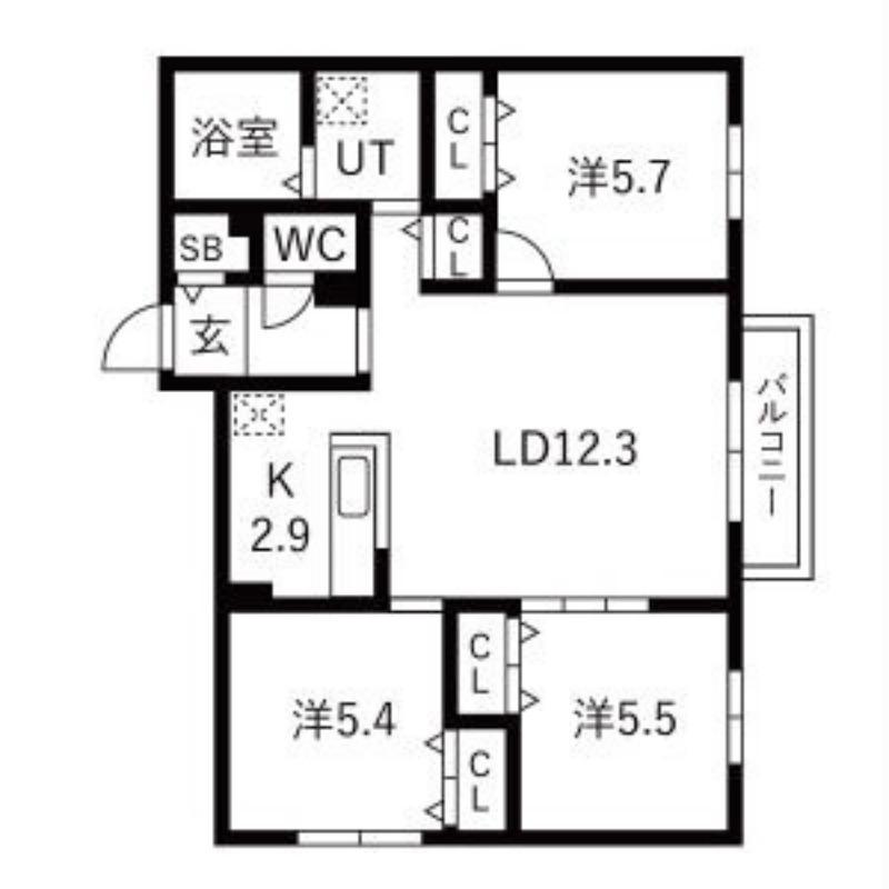 グランディール琴似(3LDK/3階)の間取り写真