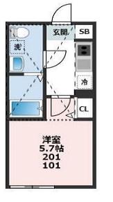 ガーデンヒルズ武蔵小杉(1K/2階)の間取り写真