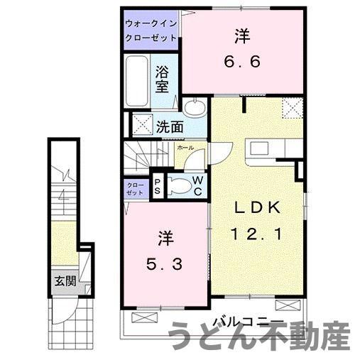 クローブ ウエストB(2LDK/2階)の間取り写真