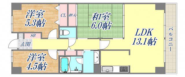ルネ門戸 東棟(3LDK/7階)の間取り写真